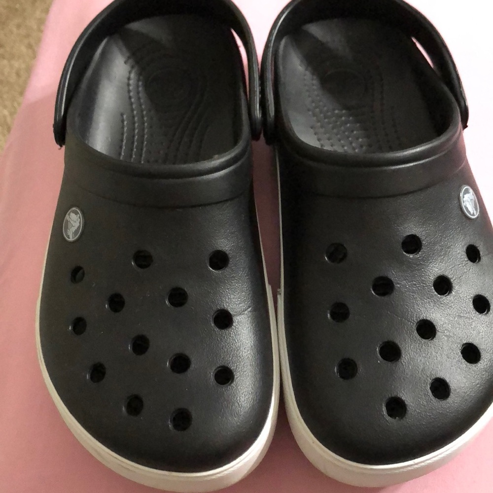 Brand new never worn black with white bottom crocs